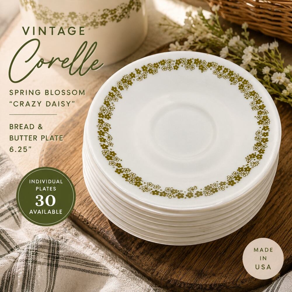 Vintage Corelle Spring Blossom Crazy Daisy saucer 6.25” Green Floral